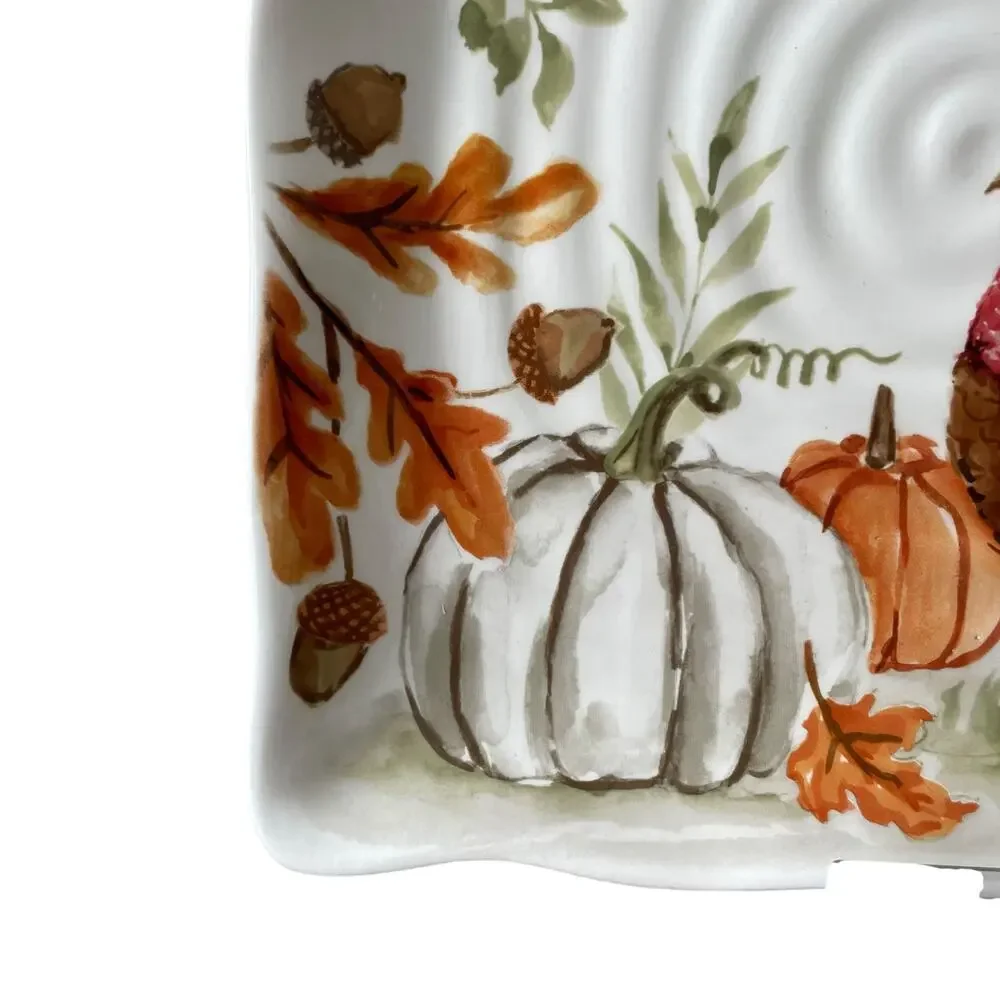 MAXCERA Thanksgiving Turkey Pumpkin Dinner Plates 11in Square Ceramic Set of 3